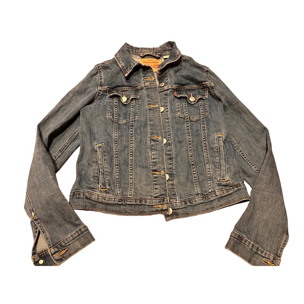 Levi’s Women’s Denim Trucker Jacket Blue‎ Jean Button Front Cropped